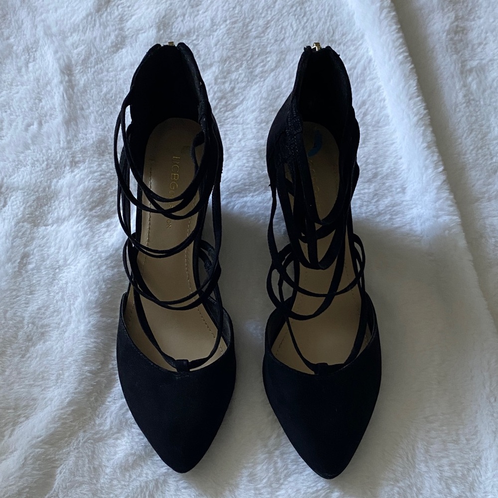 BCBGeneration Black Strappy Heels